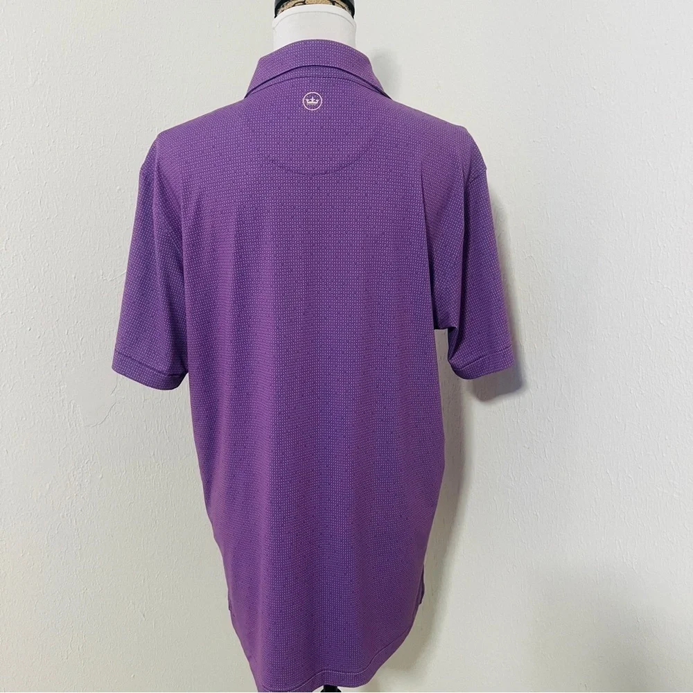 Peter Millar Men’s Medium Golf Polo Shirt Lavender & Blue Striped 3/4 Button EUC